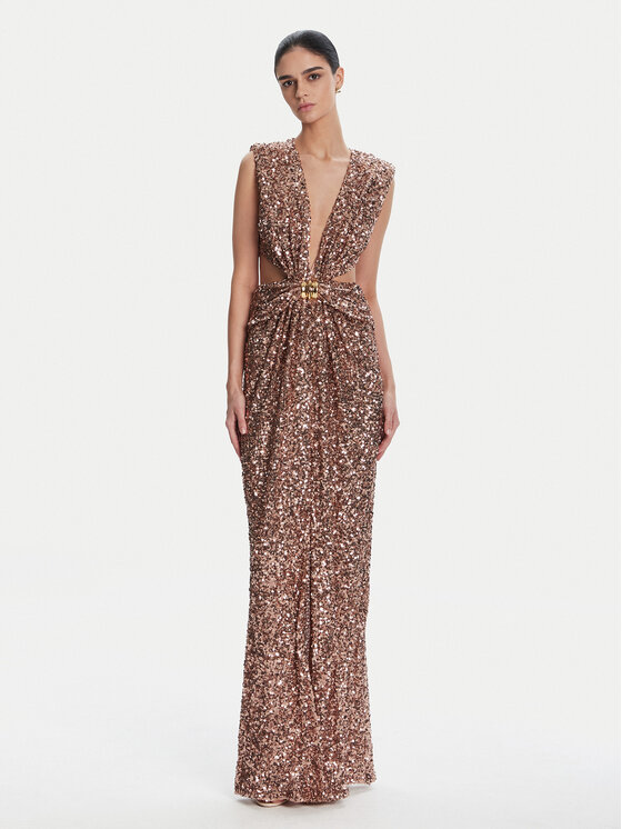 Elisabetta Franchi Официална рокля ABR4852E2 181 Кафяв Regular Fit за Жени цена