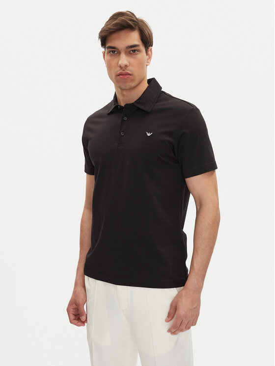 Emporio Armani Тениска с яка и копчета EM000571 AF12331 UC001 Черен Regular Fit за Мъже цена