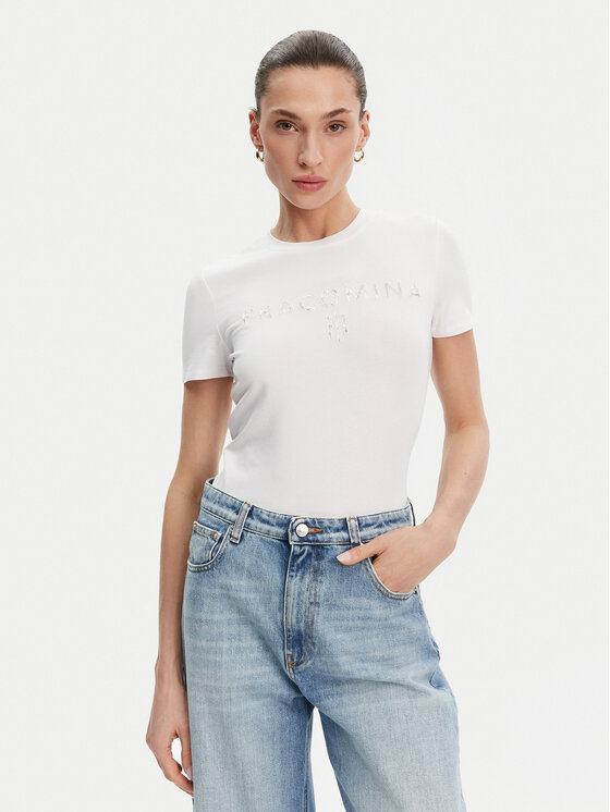 Fracomina Тишърт FP25ST3011J449N5 Бял Slim Fit за Жени цена