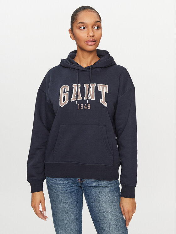 Gant Суитшърт Rel Logo Hoodie 4200726 Тъмносин Relaxed Fit за Жени цена