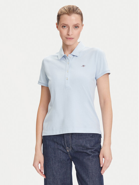 Gant Тениска с яка и копчета Sheild 4200870 Светлосиньо Slim Fit за Жени цена