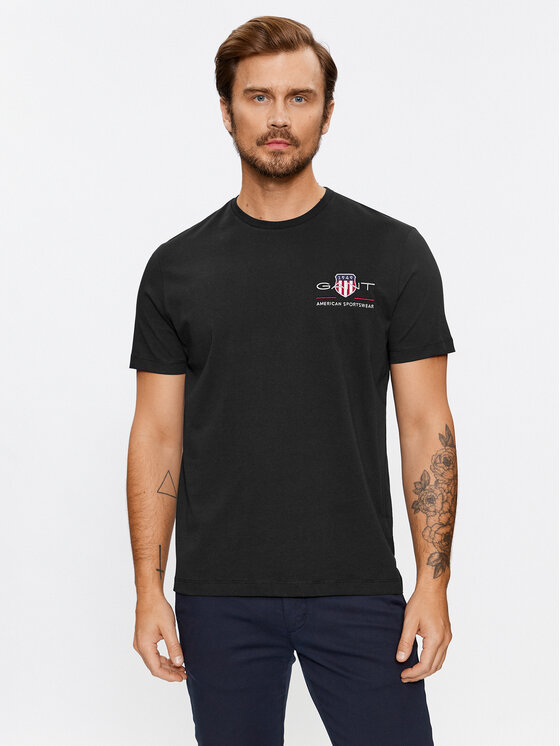 Gant Тишърт Reg Archive Shield Emb Ss 2067004 Черен Regular Fit за Мъже цена