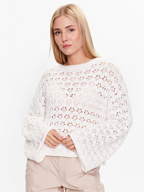 Gina Tricot Пуловер Knitted openwork sweater 19466 Бял Regular Fit за Жени цена