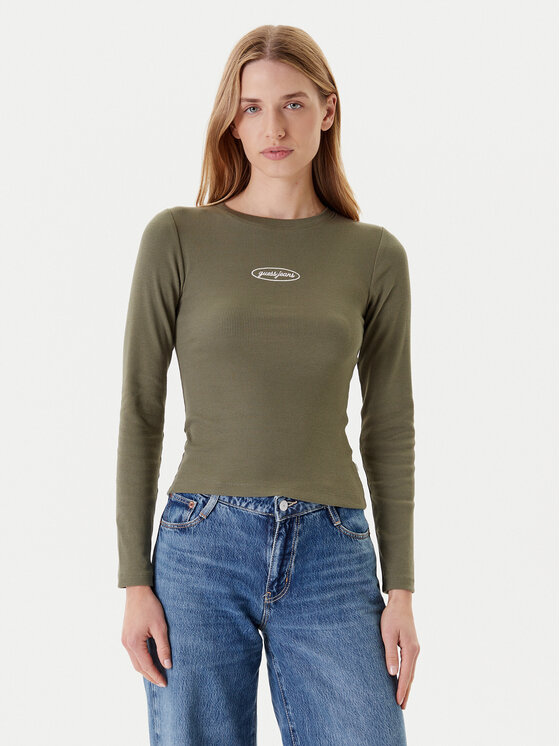 Guess Jeans Блуза W5YP38 KA0H1 Каки Slim Fit за Жени цена