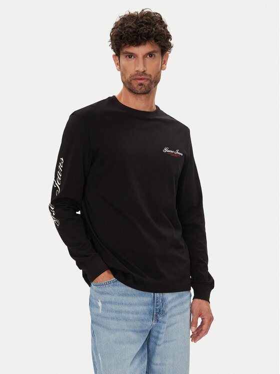Guess Jeans Тениска с дълъг ръкав M5YI03 K8HM0 Черен Regular Fit за Мъже цена