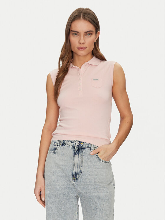 Guess Jeans Тениска с яка и копчета W5GP24 KCYR1 Бежов Regular Fit за Жени цена
