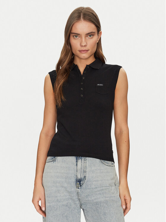 Guess Jeans Тениска с яка и копчета W5GP24 KCYR1 Черен Regular Fit за Жени цена
