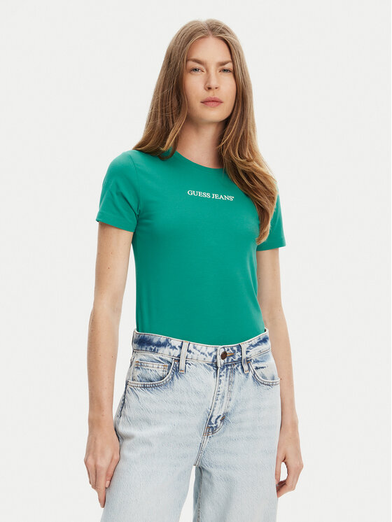 Guess Jeans Тишърт W4YI01 J1314 Зелен Slim Fit за Жени цена