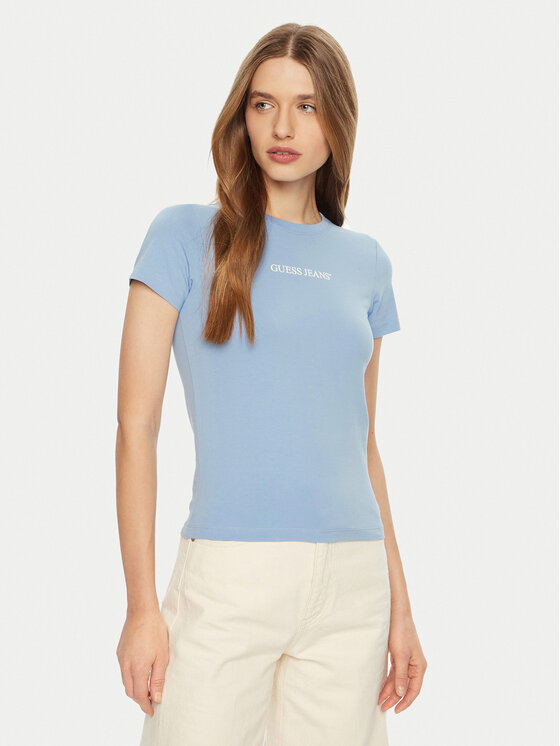 Guess Jeans Тишърт W4YI01 J1314 Светлосиньо Regular Fit за Жени цена