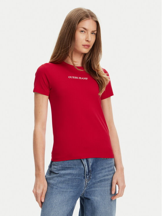 Guess Jeans Тишърт W4YI01 J1314 Червен Slim Fit за Жени цена