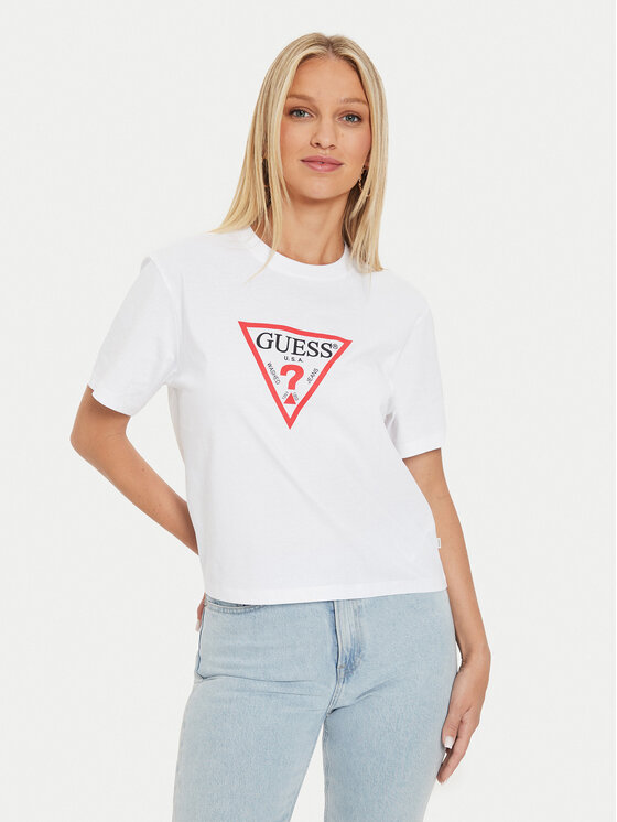Guess Jeans Тишърт W4YI73 K8HM0 Бял Boxy Fit за Жени цена