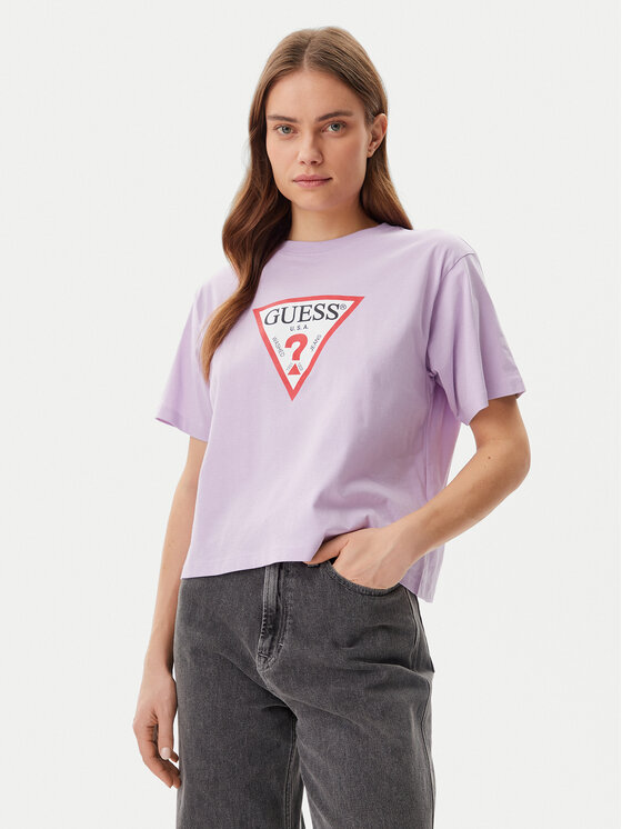 Guess Jeans Тишърт W4YI73 K8HM0 Виолетов Boxy Fit за Жени цена