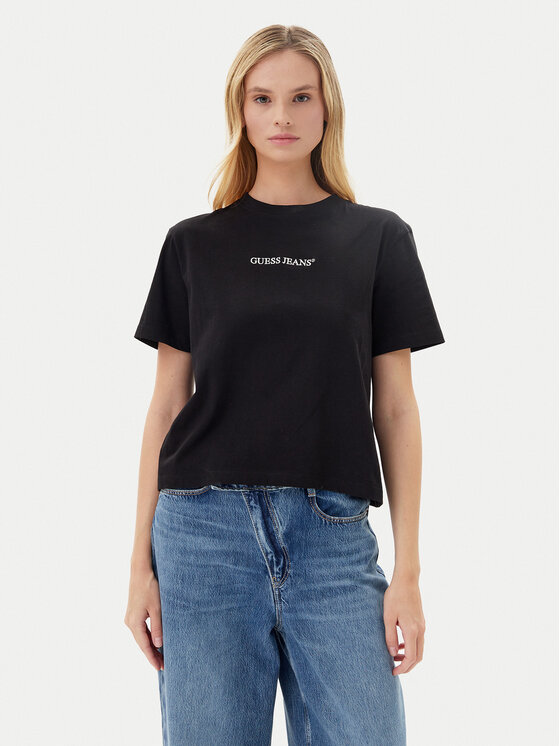 Guess Jeans Тишърт W5RI4 2K8HM0 Черен Regular Fit за Жени цена