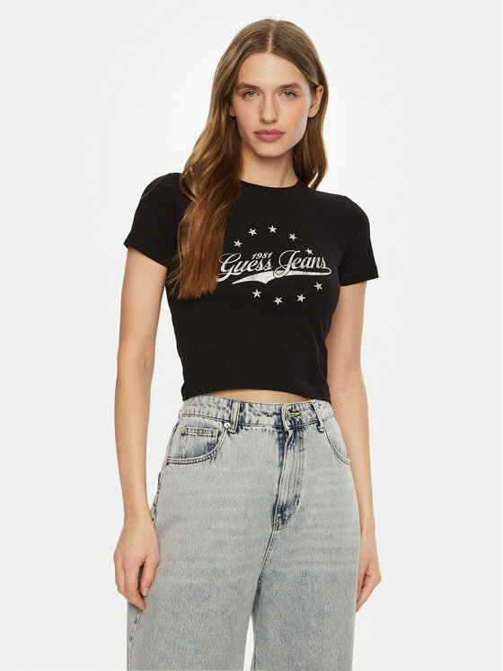 Guess Jeans Тишърт W5RI59 J1314 Черен Regular Fit за Жени цена