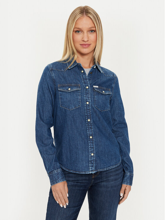 Guess Jeans дънкова риза W4YH35 D5EI3 Тъмносин Classic Fit за Жени цена