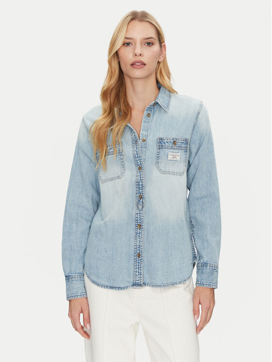 Guess Jeans дънкова риза W5RH37 D5M83 Син Regular Fit за Жени цена