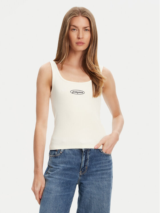 Guess Jeans топ W5YP35 KA0H1 Екрю Regular Fit за Жени цена
