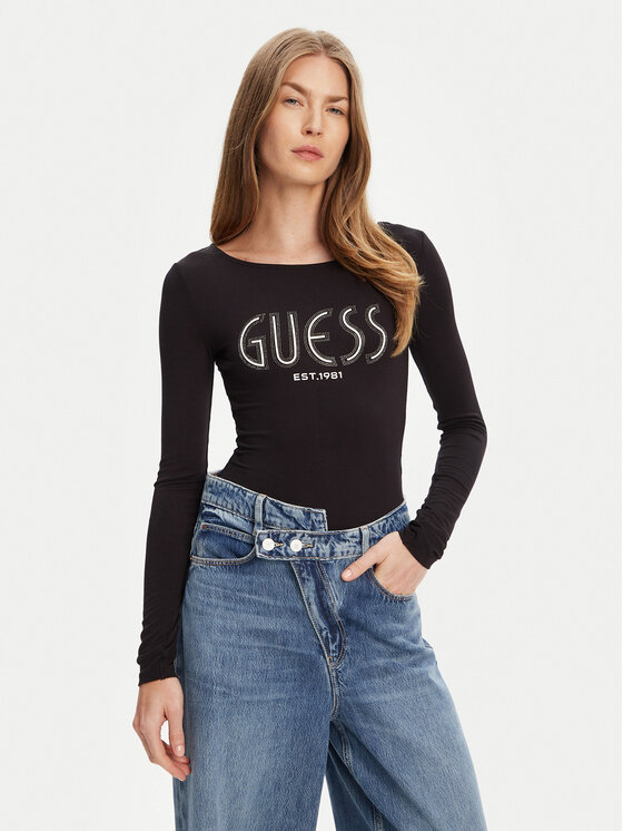 Guess Боди W5YP05 K68D2 Черен Slim Fit за Жени цена