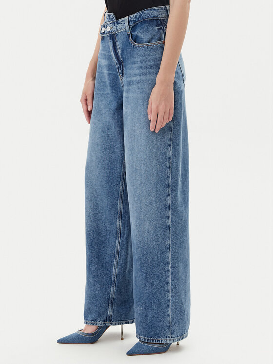 Guess Дънки W5YA2G D5QKB Син Wide Leg за Жени цена