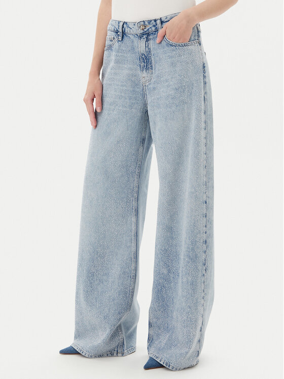 Guess Дънки W5YA82 D5QKA Син Wide Leg за Жени цена