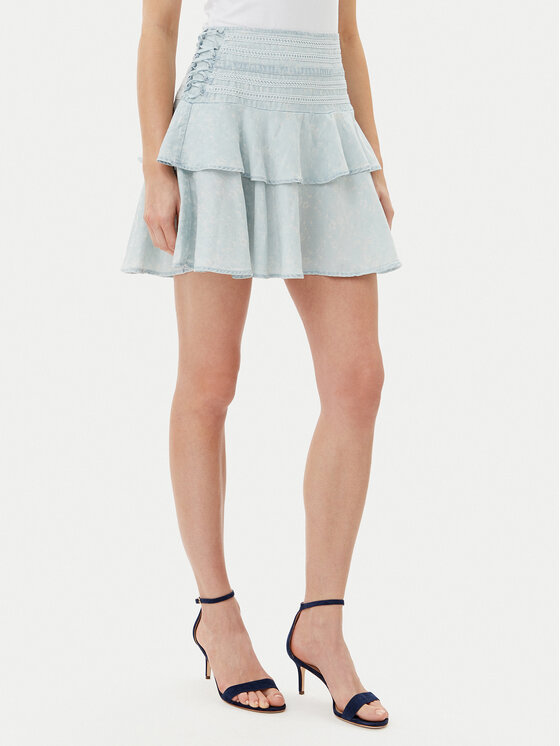 Guess Мини пола W5GD85 D5N81 Светлосиньо Regular Fit за Жени цена
