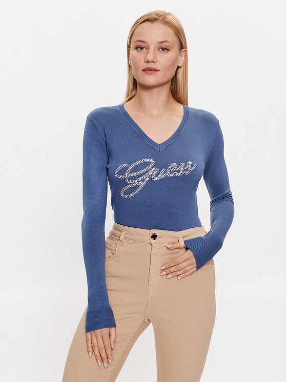 Guess Пуловер W3YR21 Z2NQ2 Син Slim Fit за Жени цена