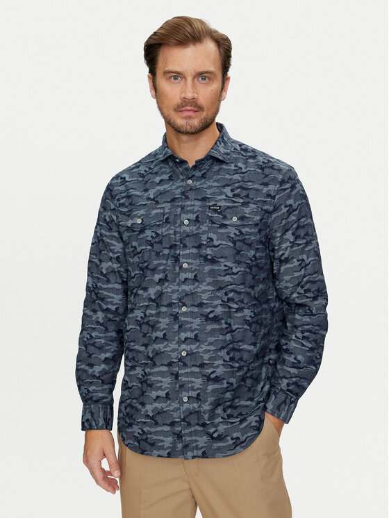 Guess Риза Collins M4YH80 WGF50 Тъмносин Regular Fit за Мъже цена