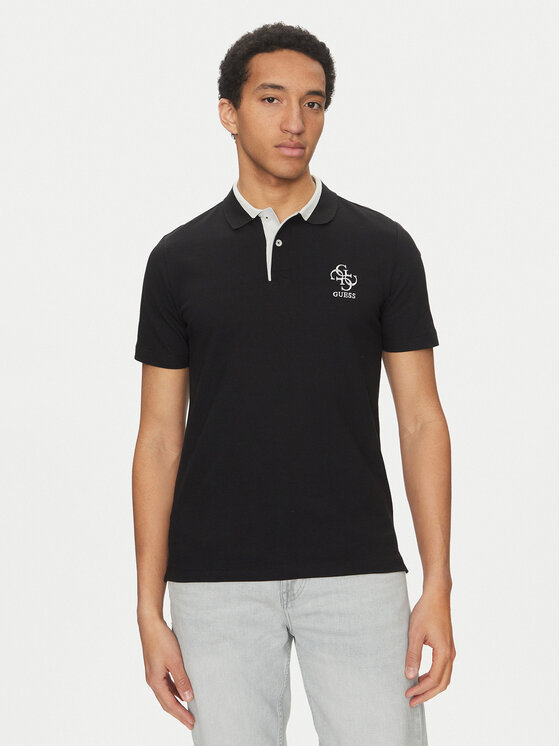 Guess Тениска с яка и копчета M5GP60 K7O64 Черен Slim Fit цвят на ниска цена