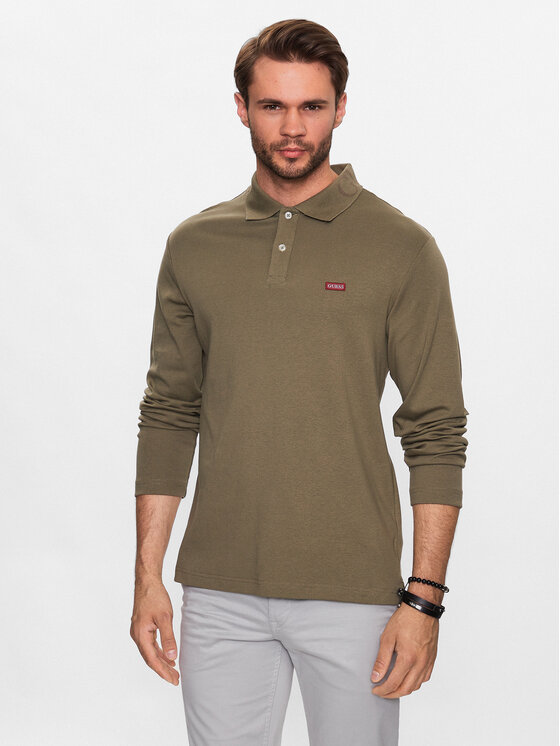Guess Тениска с яка и копчета Oliver M3YP36 KBL51 Зелен Regular Fit за Мъже цена