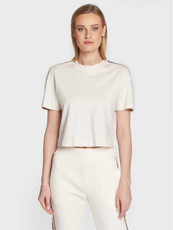 Guess Тишърт V3RI08 I3Z14 Бежов Relaxed Fit цвят на ниска цена