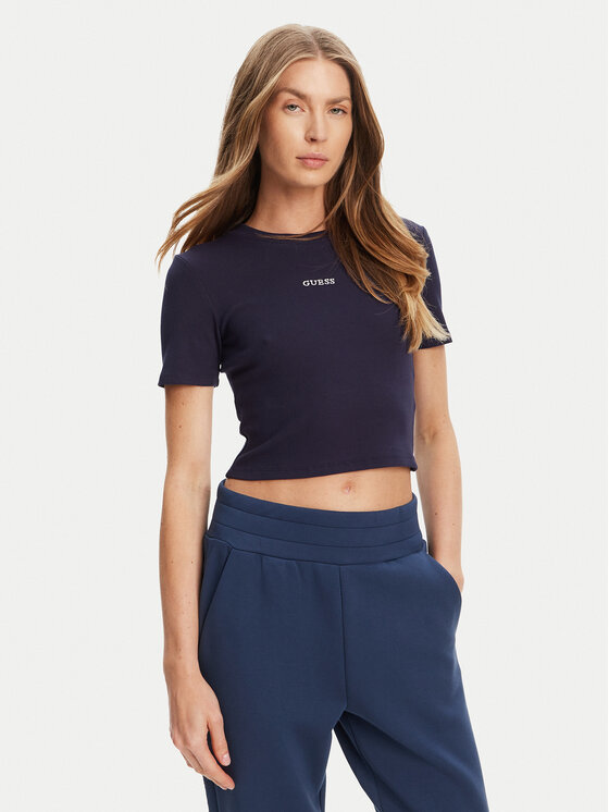 Guess Тишърт V5YP08 K8RT2 Тъмносин Slim Fit за Жени цена