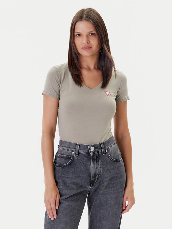 Guess Тишърт W2YI45 J1314 Каки Slim Fit за Жени цена