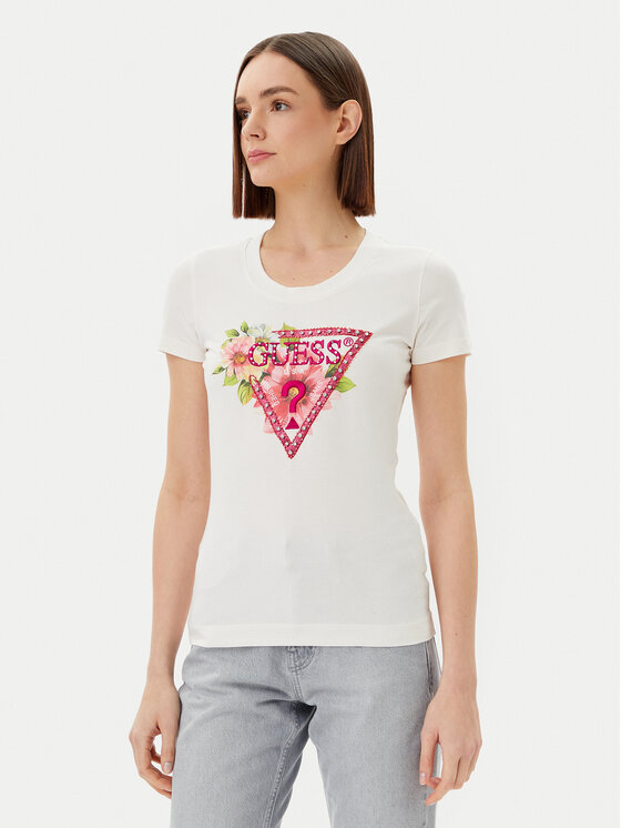 Guess Тишърт W5GI10 J1314 Бял Slim Fit за Жени цена