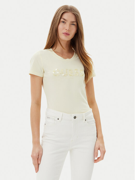 Guess Тишърт W5GI17 J1314 Жълт Slim Fit за Жени цена