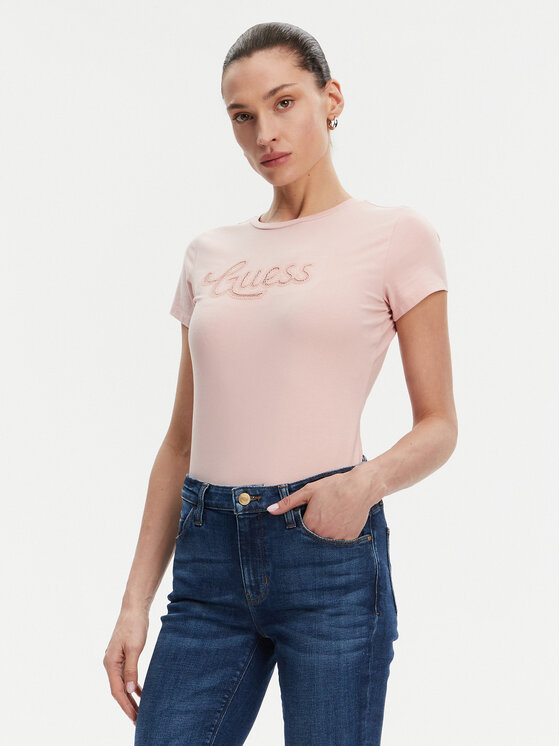 Guess Тишърт W5GI47 KA0Q1 Розов Slim Fit за Жени цена
