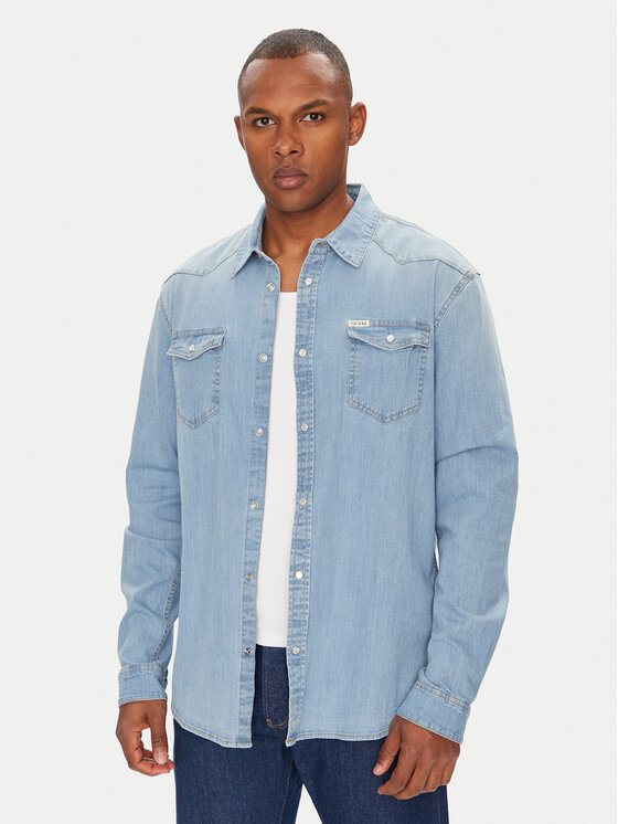 Guess дънкова риза M4GH02 D3PF5 Син Slim Fit за Мъже цена