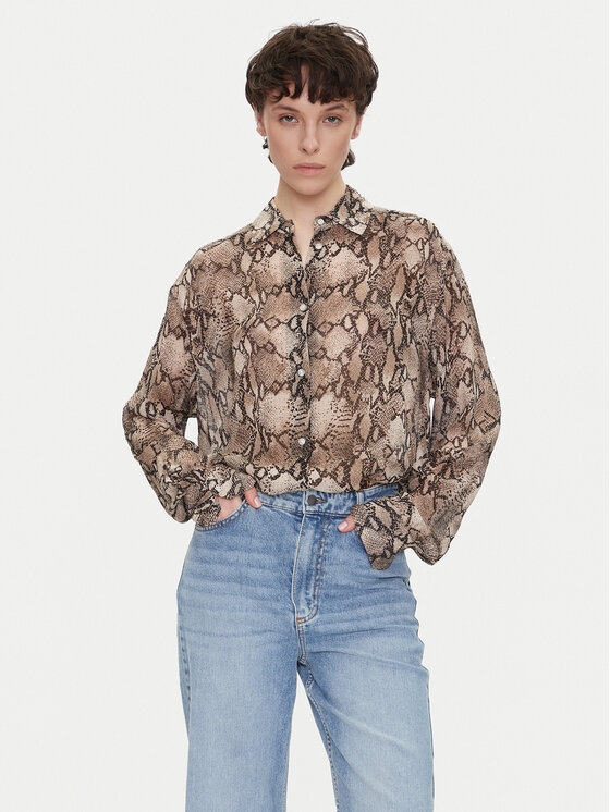 HUGO Риза The Boyfriend 50539779 Кафяв Oversize за Жени цена