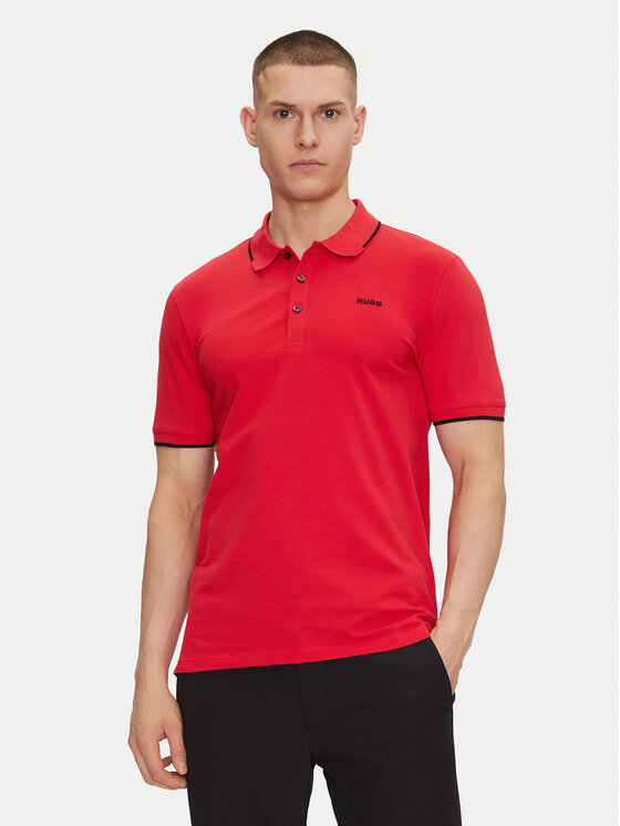 HUGO Тениска с яка и копчета Dinoso222 50467344 Червен Slim Fit за Мъже цена