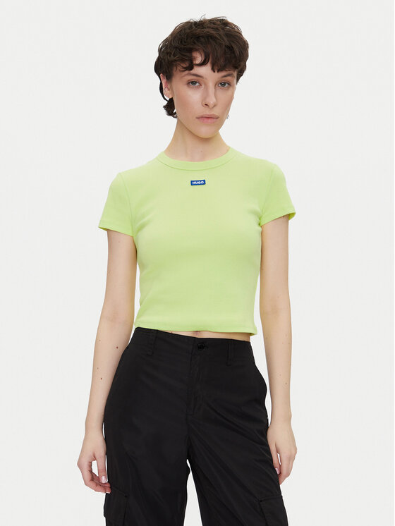 HUGO Тишърт Baby 50510749 Зелен Slim Fit цвят на ниска цена