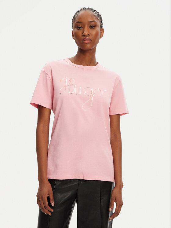 HUGO Тишърт Damacia_5 50544868 Розов Regular Fit за Жени цена