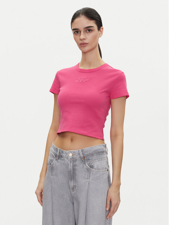 HUGO Тишърт Delanor_2 50539132 Розов Cropped Fit за Жени цена