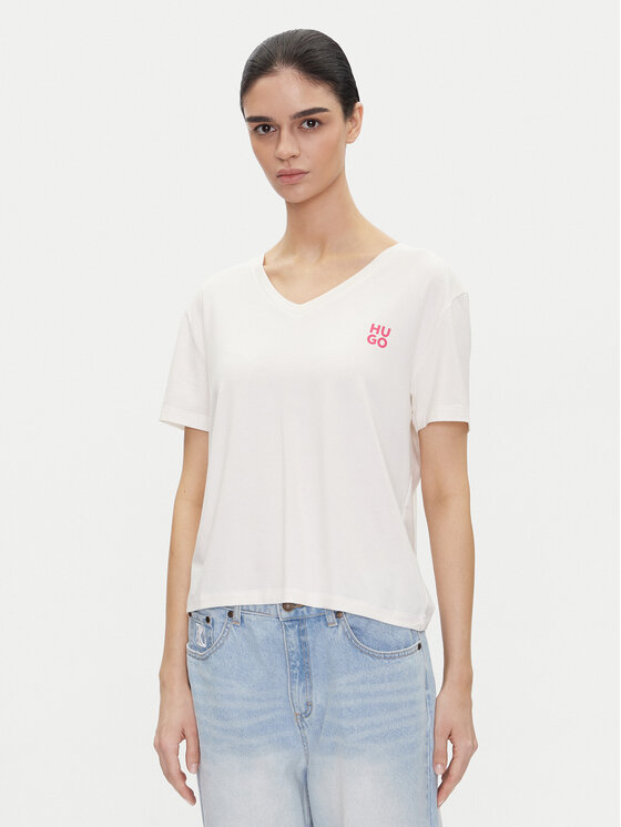 HUGO Тишърт Nika_T-Shirt 50540046 Екрю Regular Fit цвят на ниска цена