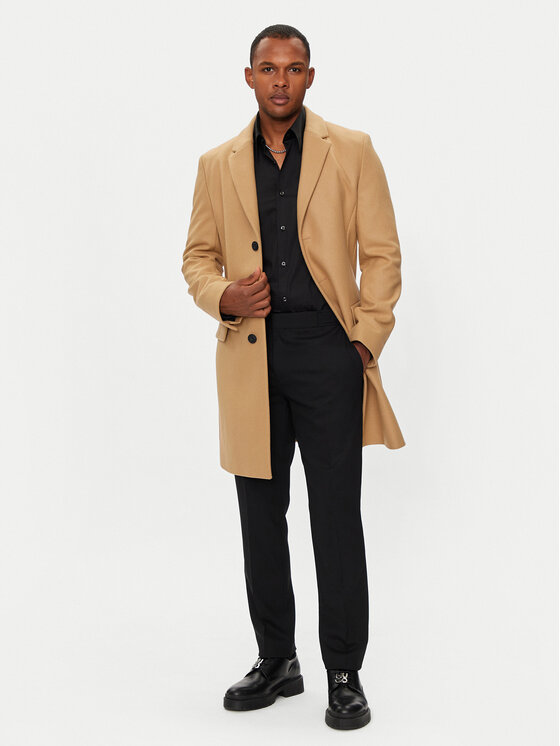Hugo Вълнено палто Migor 2441 50528793 Бежов Slim Fit за Мъже цена