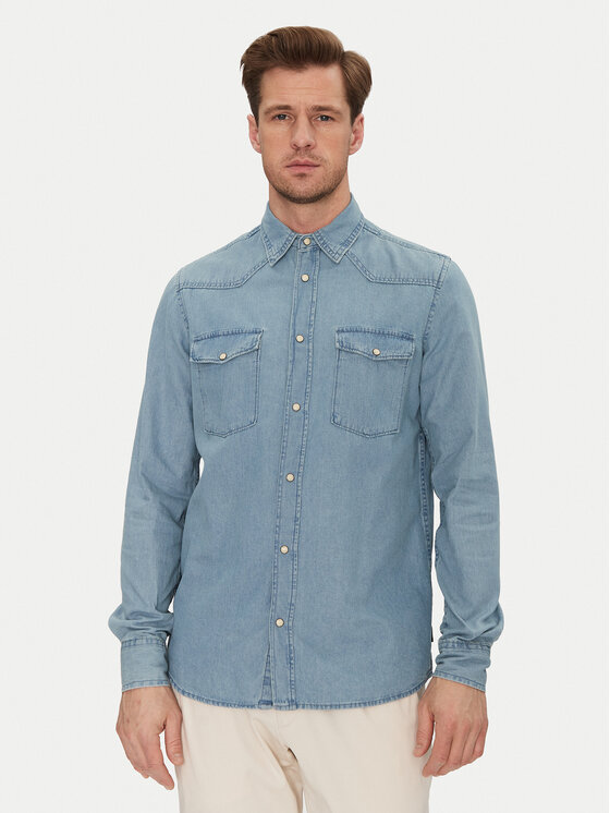 INDICODE дънкова риза Ask 20-605 Син Slim Fit за Мъже цена