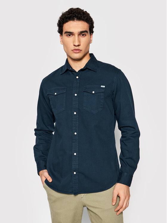 Jack&Jones Риза Sheridan 12138115 Тъмносин Slim Fit за Мъже цена