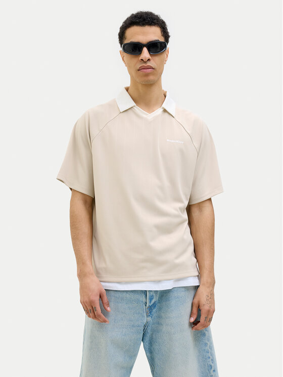 Jack&Jones Тениска с яка и копчета Lido 12276758 Бежов Loose Fit за Мъже цена