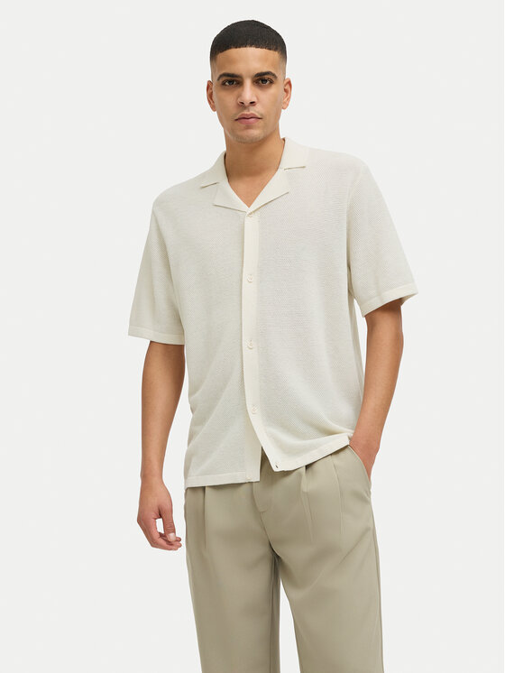 Jack&Jones Тениска с яка и копчета Orion 12268226 Екрю Relaxed Fit за Мъже цена