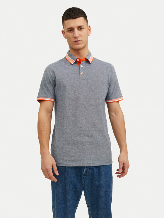 Jack&Jones Тениска с яка и копчета Paulos 12136668 Сив Slim Fit за Мъже цена