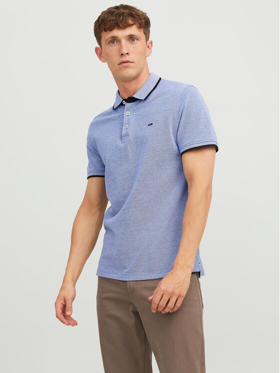 Jack&Jones Тениска с яка и копчета Paulos 12136668 Син Slim Fit за Мъже цена