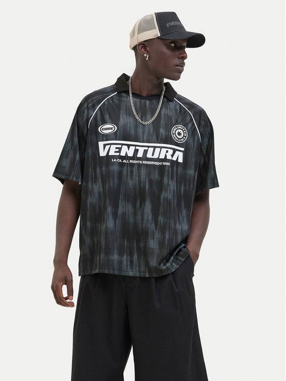 Jack&Jones Тениска с яка и копчета Retreat 12277379 Черен Loose Fit за Мъже цена